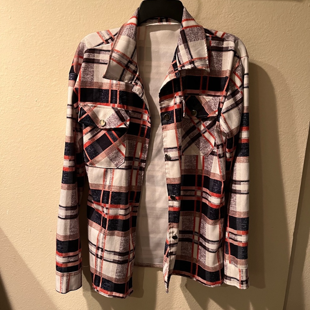 L flannel print shacket